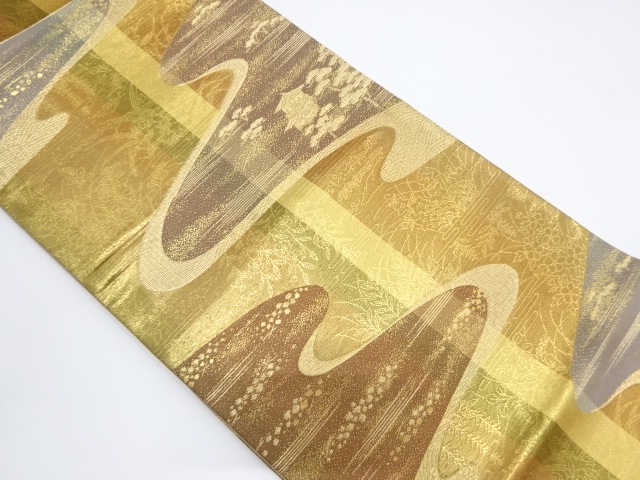 JAPANESE KIMONO / VINTAGE FUKURO OBI / SILK / WOVEN FLORAL PLANTS